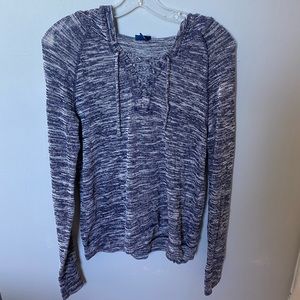 Distressed navy and white hoodie